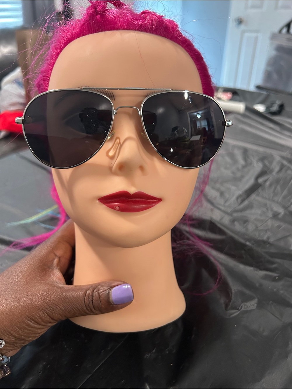 Aviator Sunglasses - Silver Frame with Black Lenses